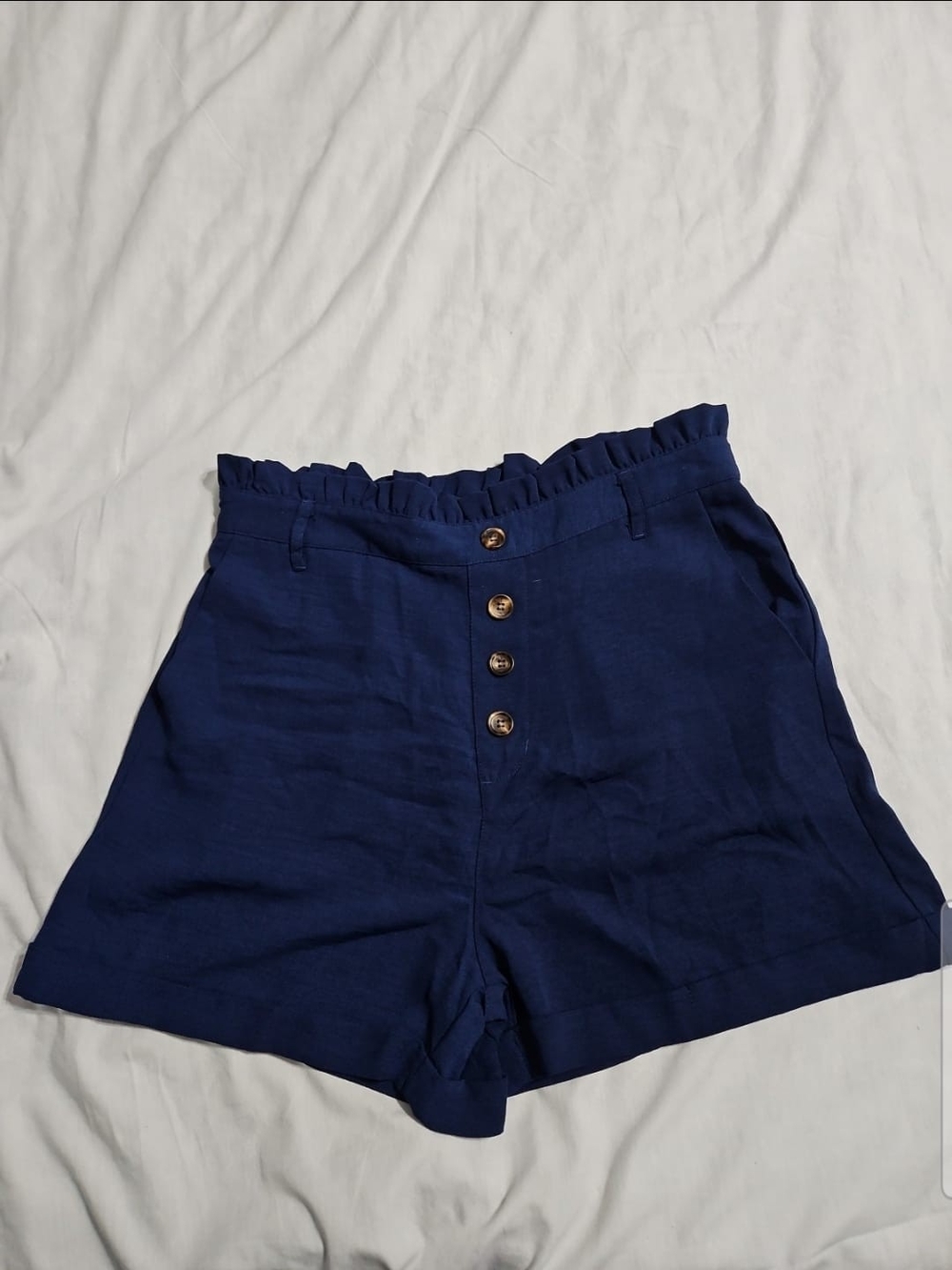 Staccato Navy High-Waist Button Front Paperbag Shorts